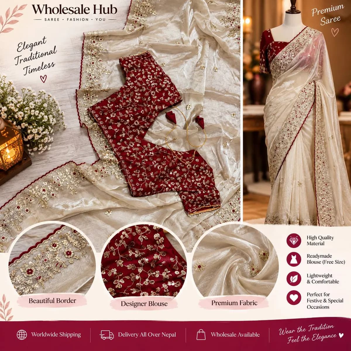 Premium Silk saree with Readymade Blouse